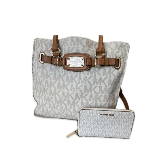 Michael Kors Cream and Brown Hamilton Tote Bag with wallet - Picture 1 of 12